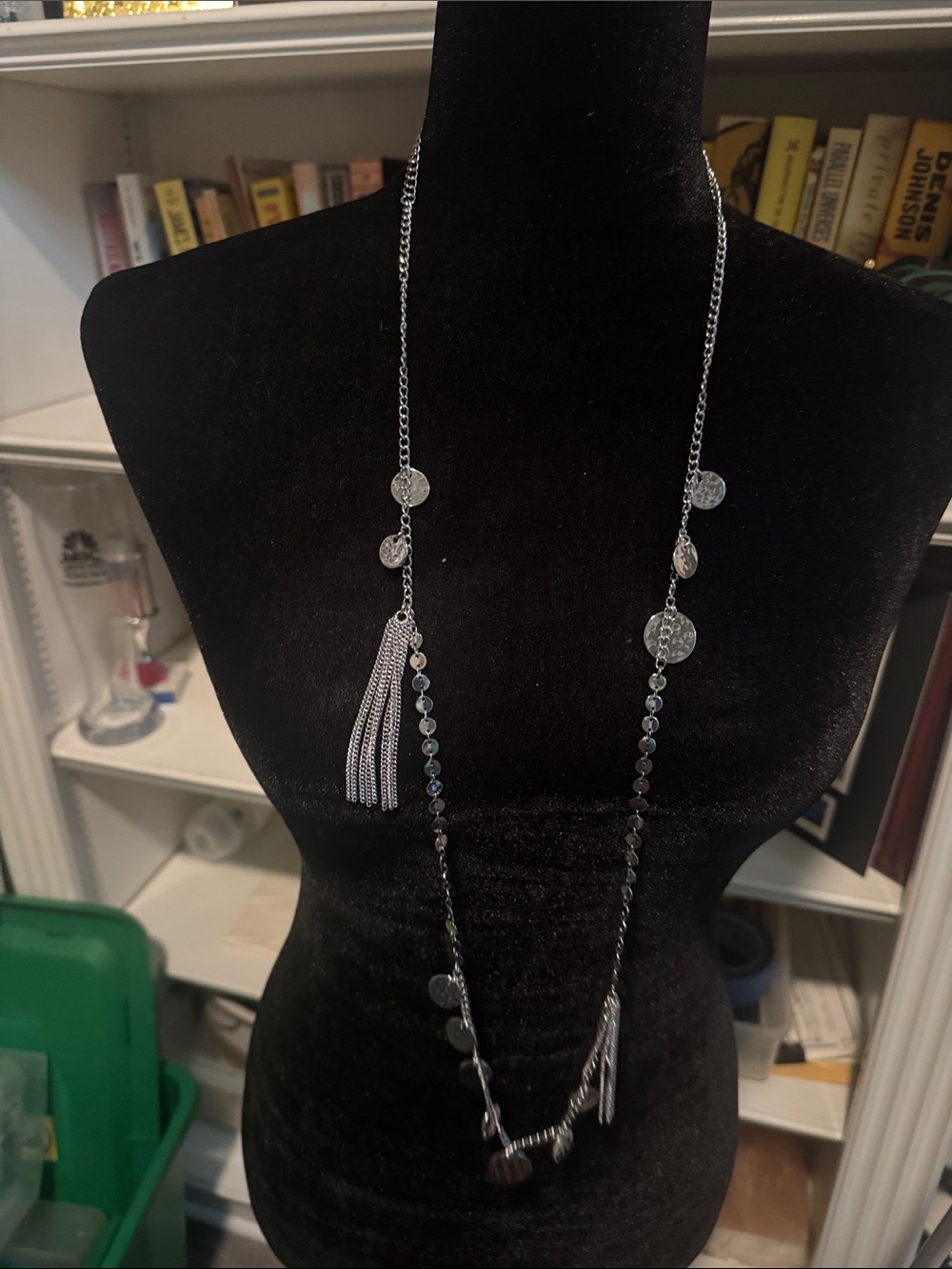 Chicos NWT silver tone adjustable necklace with tassels